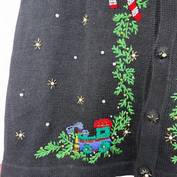 VTG 90s Victoria Jones Holiday Sweater Vest L Beaded Toy Soldier Ugly Sweater - Picture 5 of 11
